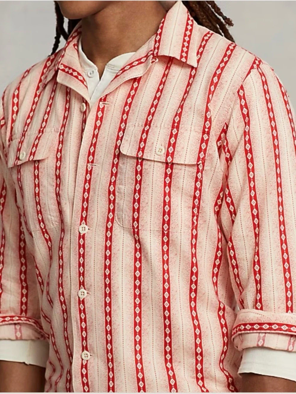 Polo by Ralph Lauren White Button-Down Shirt with Red Stripe Pattern 1246